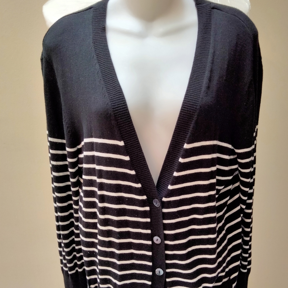 Atmosphere Women Black/White Stripes Cardigan
